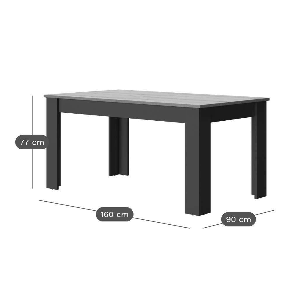 Table à manger rectangulaire extensible décor bois et noir 6 à 8 personnes Garance