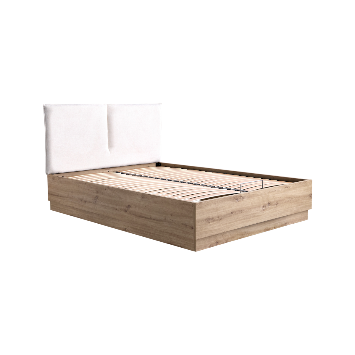 Lit coffre décor bois avec tête de lit tissu Géorgia