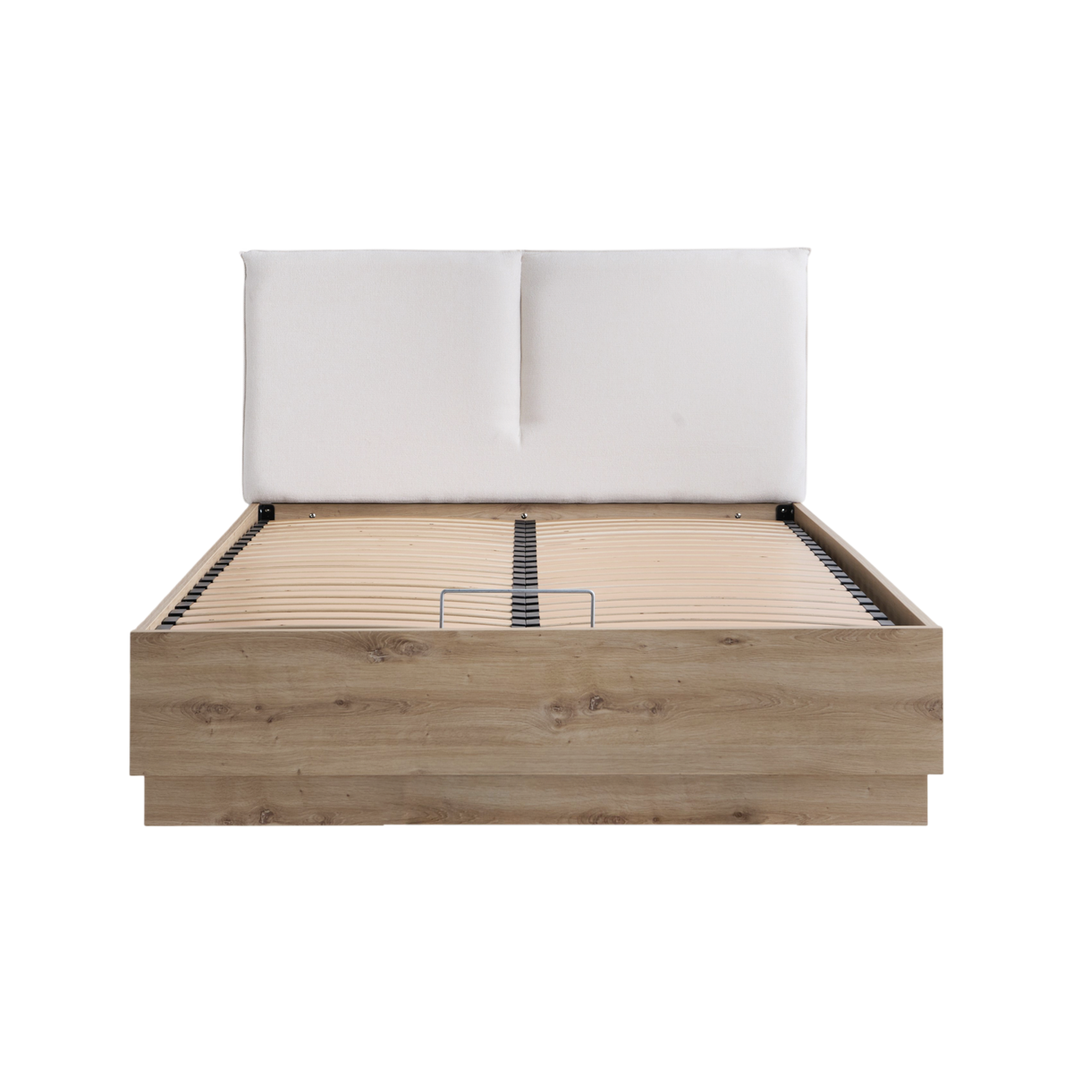 Lit coffre décor bois avec tête de lit tissu Géorgia