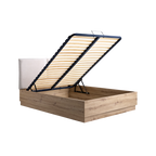Lit coffre décor bois avec tête de lit tissu Géorgia