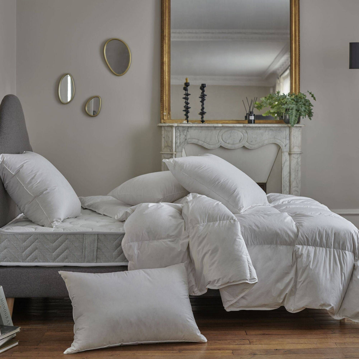 Couette chaude 70%duvet de canard Argenté et enveloppe coton percale Carla