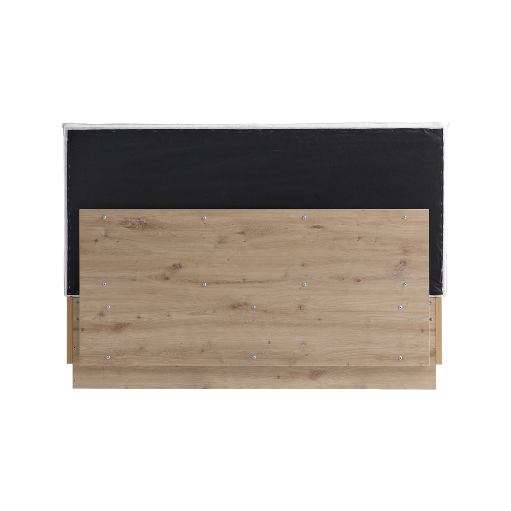 Lit coffre décor bois avec tête de lit tissu Géorgia