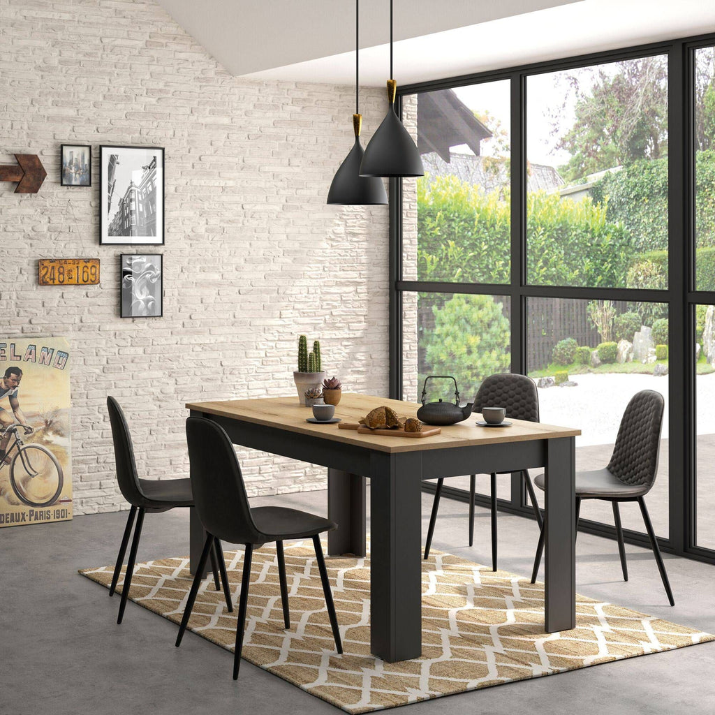 Table à manger rectangulaire extensible décor bois et noir 6 à 8 personnes Garance
